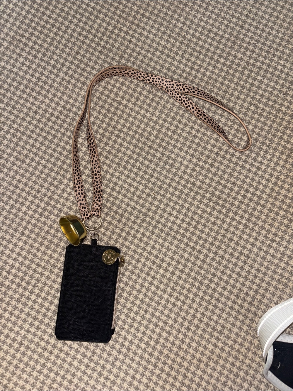 Bath & Body Works Black Card Case with Pink Speckled Lanyard